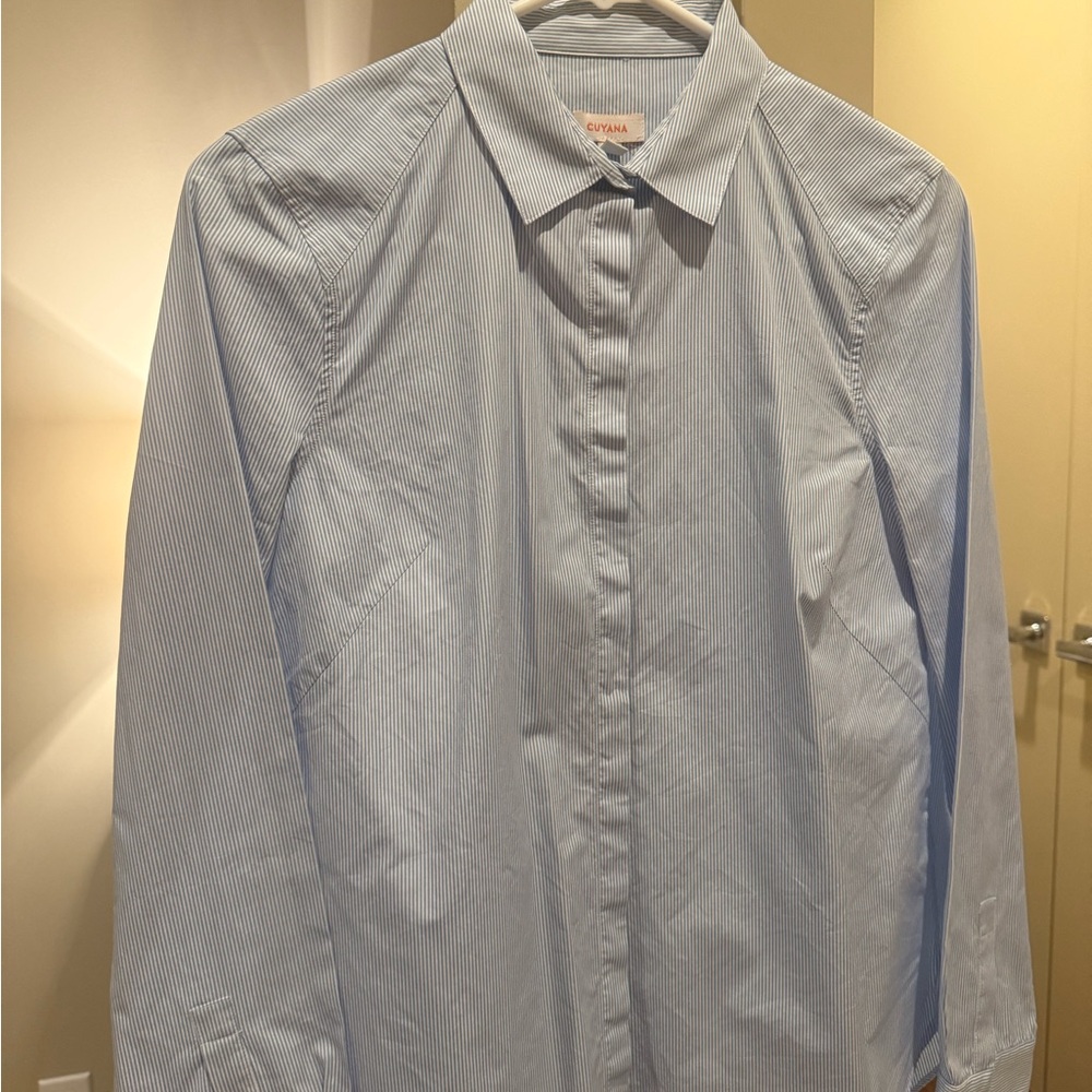 CUYANA Light Blue Pinstripe Women's Button-Up Shirt